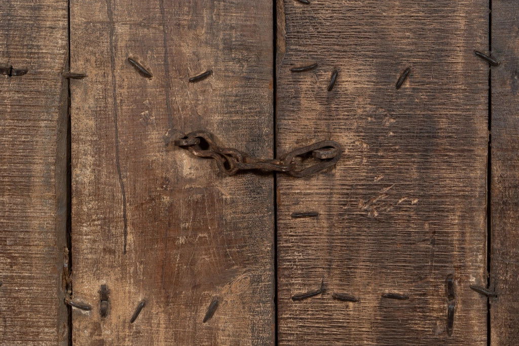 Biscottini Porta portone in legno massello e ferro da interno o da esterno vecchia e antica medievale scorrevole