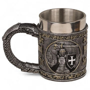 Tazza da bere con inserto in acciaio inossidabile - Resina - Decorazione medievale - Rilievi - Accessori da tavola - Facile da pulire e mantenere.