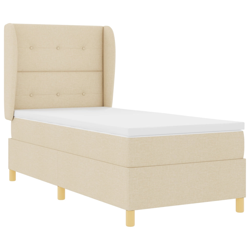 Letto Box Spring con Materasso - Crema, 100x200 cm, Tessuto