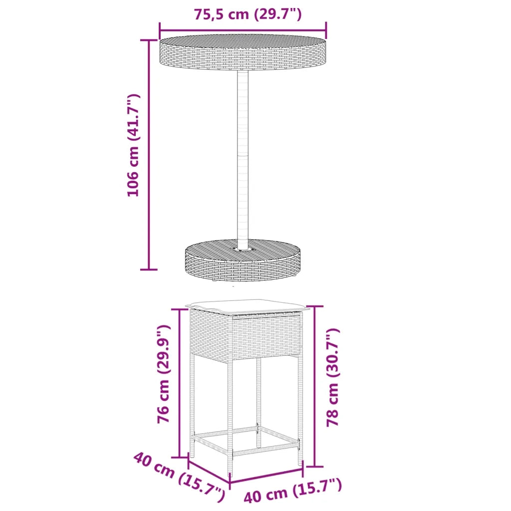 Set Bar da Giardino 5 pz | Set Salotto da Giardino con Cuscini in Polyrattan Marrone