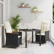Set da Pranzo per Giardino con cuscino 3 pcs Nero polyrattan 3379604