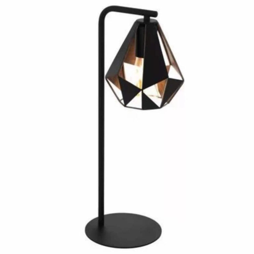 Trade Shop - Lampada Da Tavolo Nero Con Interno In Rame Anticato Scrivania Comodino 220x170x505mm -