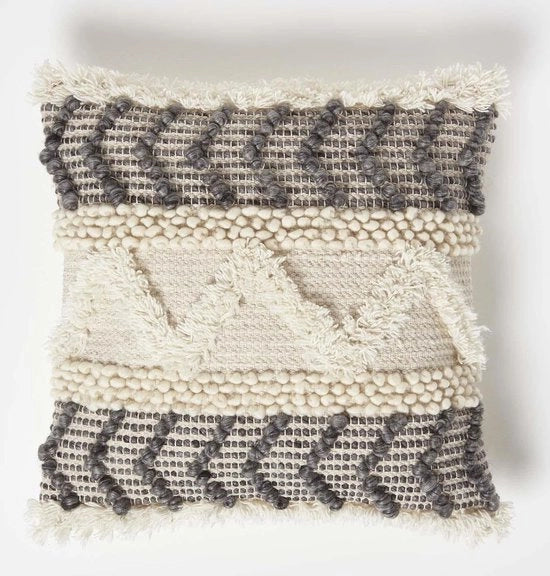 Cuscino Lindi tessuto a righe grigio-bianco, cuscino decorativo 45 x 45 cm, cuscino boho con riempimento