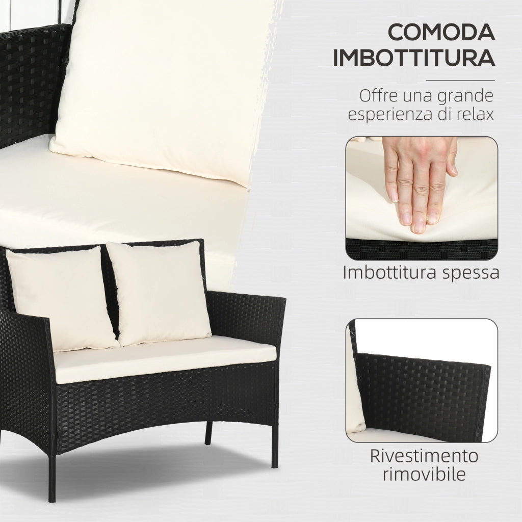 EasyComfort Set da Giardino 4Pezzi in Rattan con 2 Sedie, Poltrona da Giardino a 2 Posti e Tavolino Basso