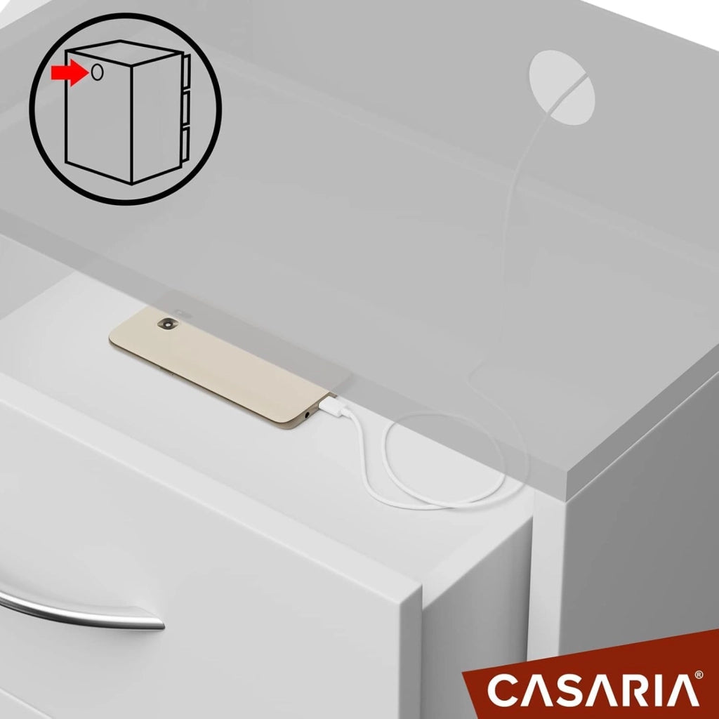 ® Comodino Set da 2 54x39x28cm in Legno 3 Cassetti Camera Letto Tavolino da Notte Comodini Bianco
