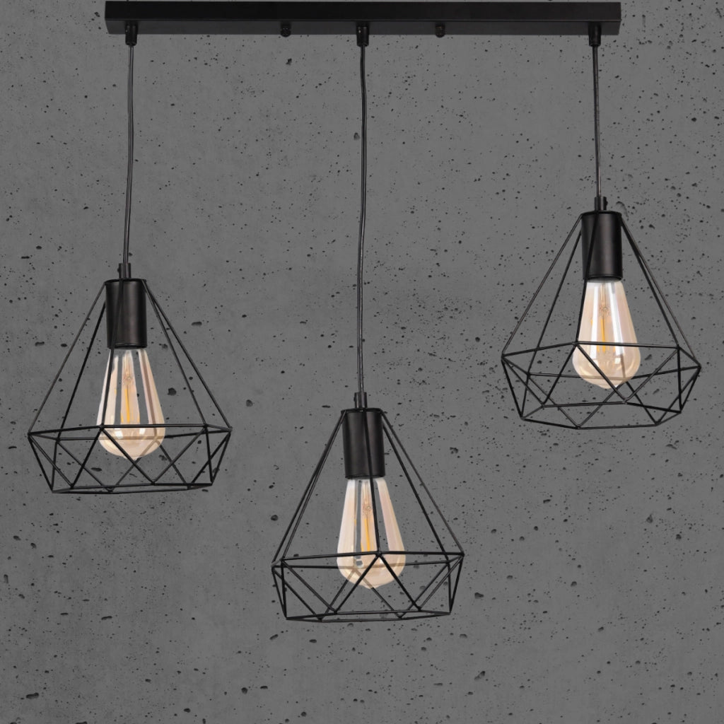 Lampada a sospensione Polux Vigo 3xE27 nera 120cm metallo