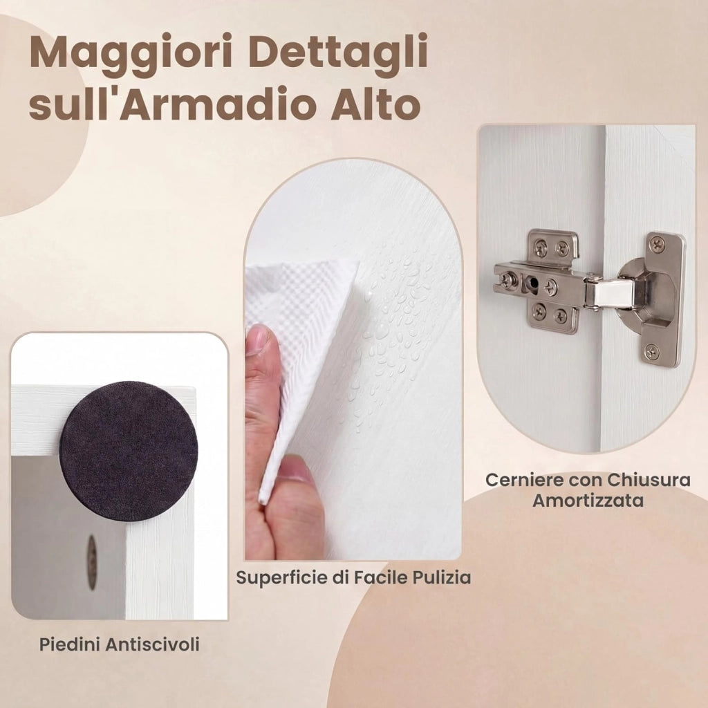 Mobile da Bagno Salvaspazio, Mobile da Terra con 4 Ante, 1 Cassetto, Vano Aperto e Ripiani Regolabili, Credenza Dispensa Cucina in Lgeno per Soggiorno e Ingresso, 60 x 35 x 171,5 cm (Bianco)