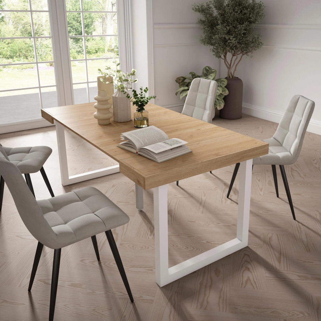 Consolle allungabile, 58 fino 180x90x73cm, Per 8 persone, Gambe in legno, colore Rovere RF2695
