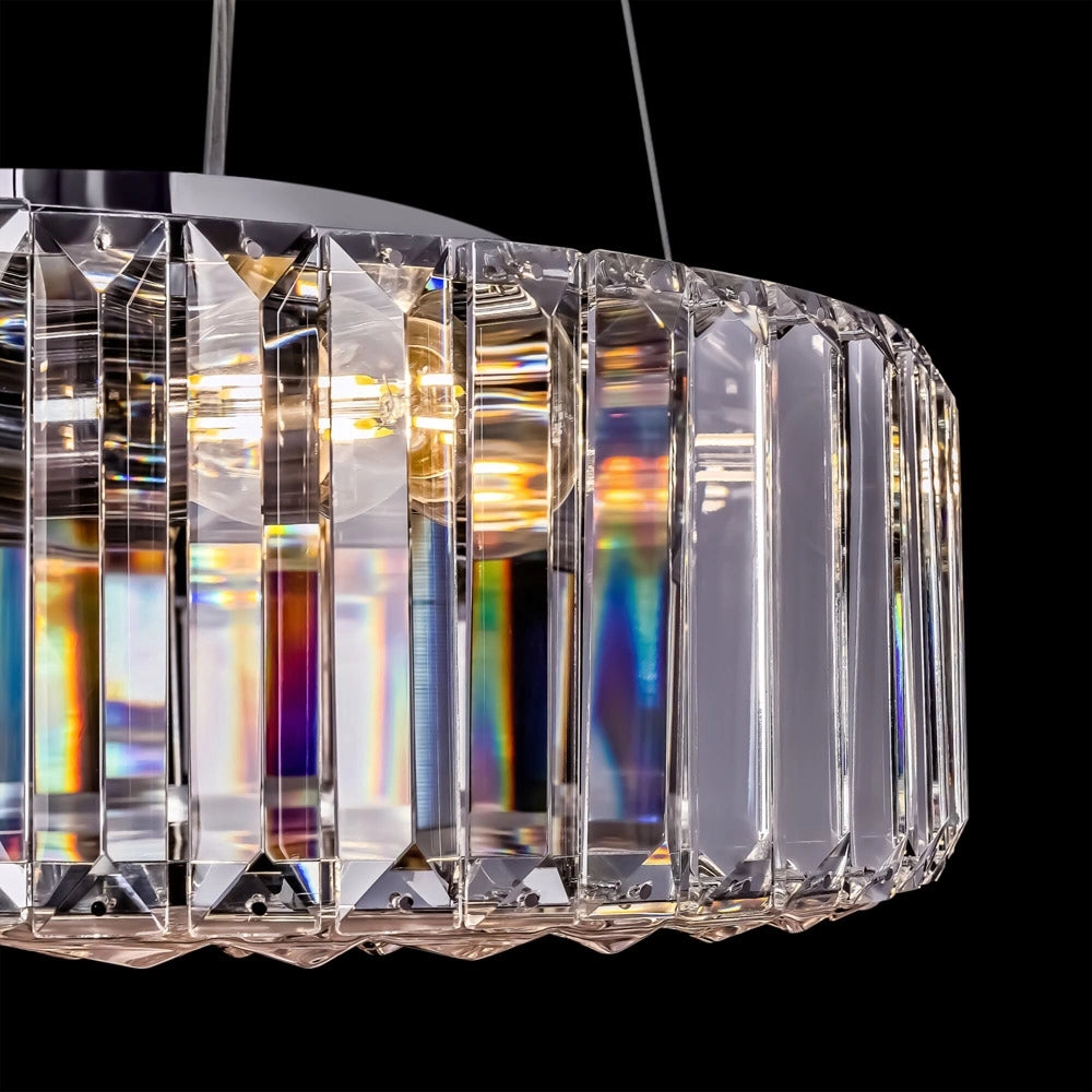 Lampadario Contemporaneo Recinto Metallo Cromo 6 Luci Diffusori Vetro Trasp.