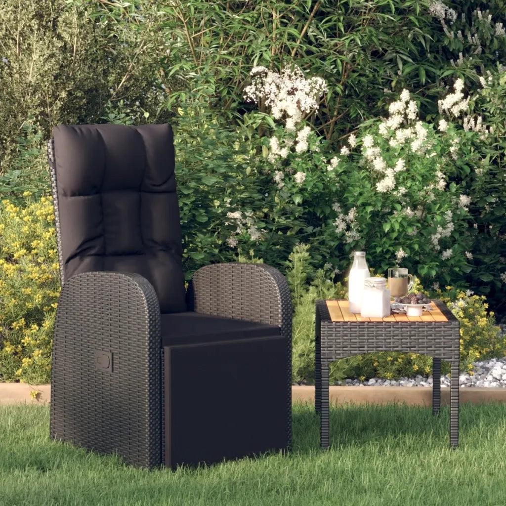 Sedia da Giardino | Sedie da Esterno Reclinabile con Cuscino in Polyrattan Nero