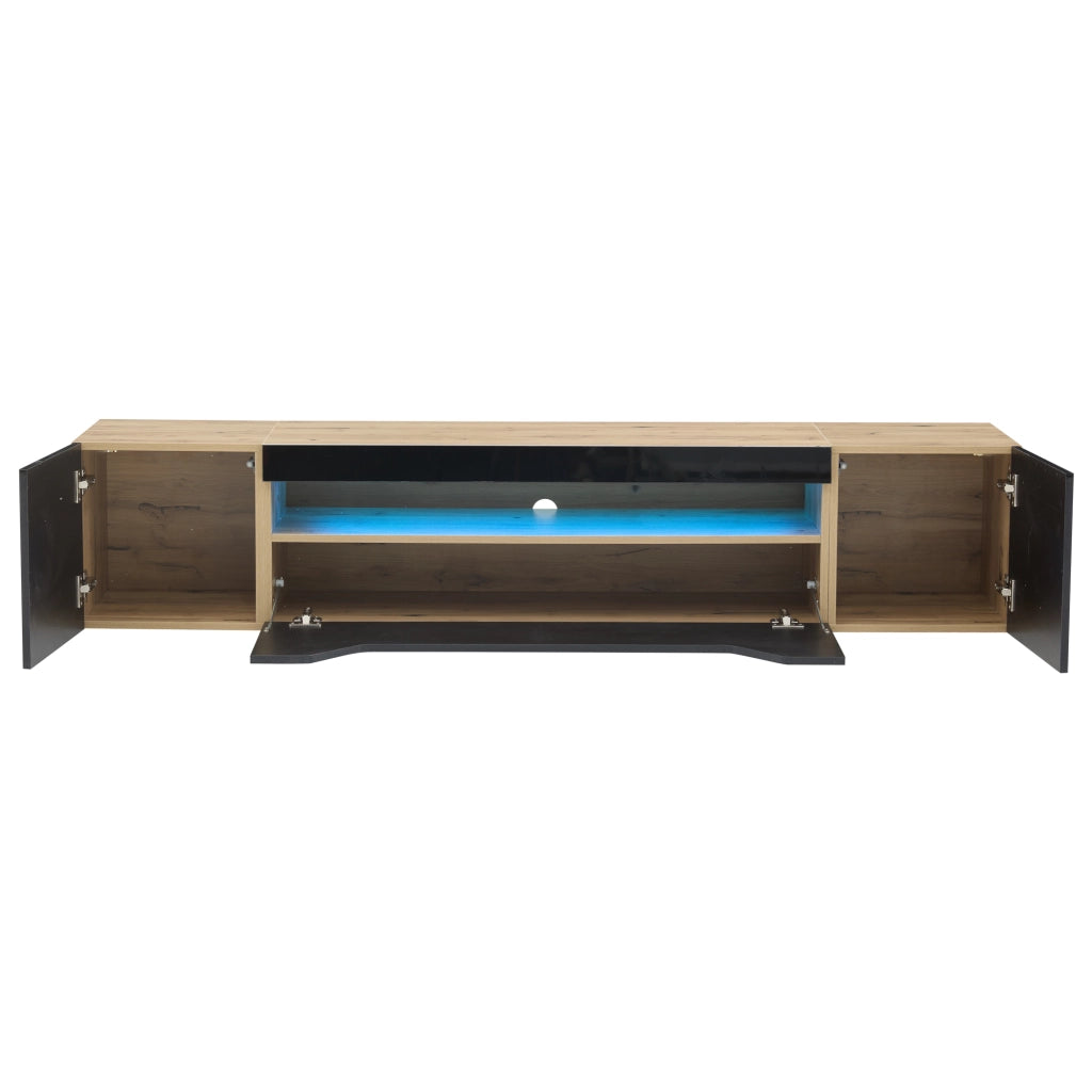 Mobile TV a Parete con LED ¨C MINIMAL ¨C Nero/Legno, 180x37x36 cm, 3 Vani