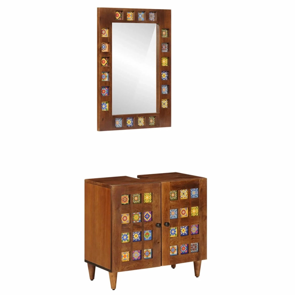 Set di mobili per il bagno 2 pcs Noce Legno di mango massello