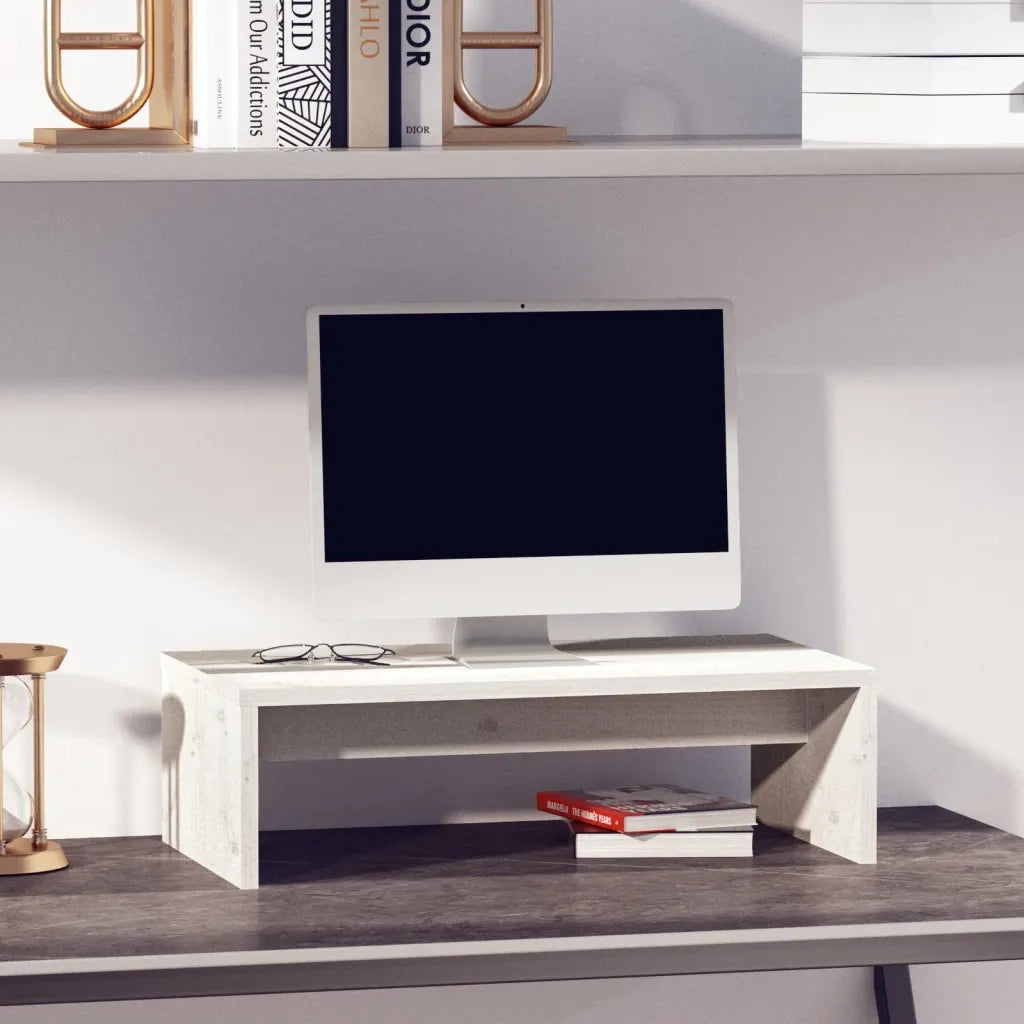 Supporto per Monitor Bianco 50x27x15 cm Legno Massello di Pino cod mxl 11555