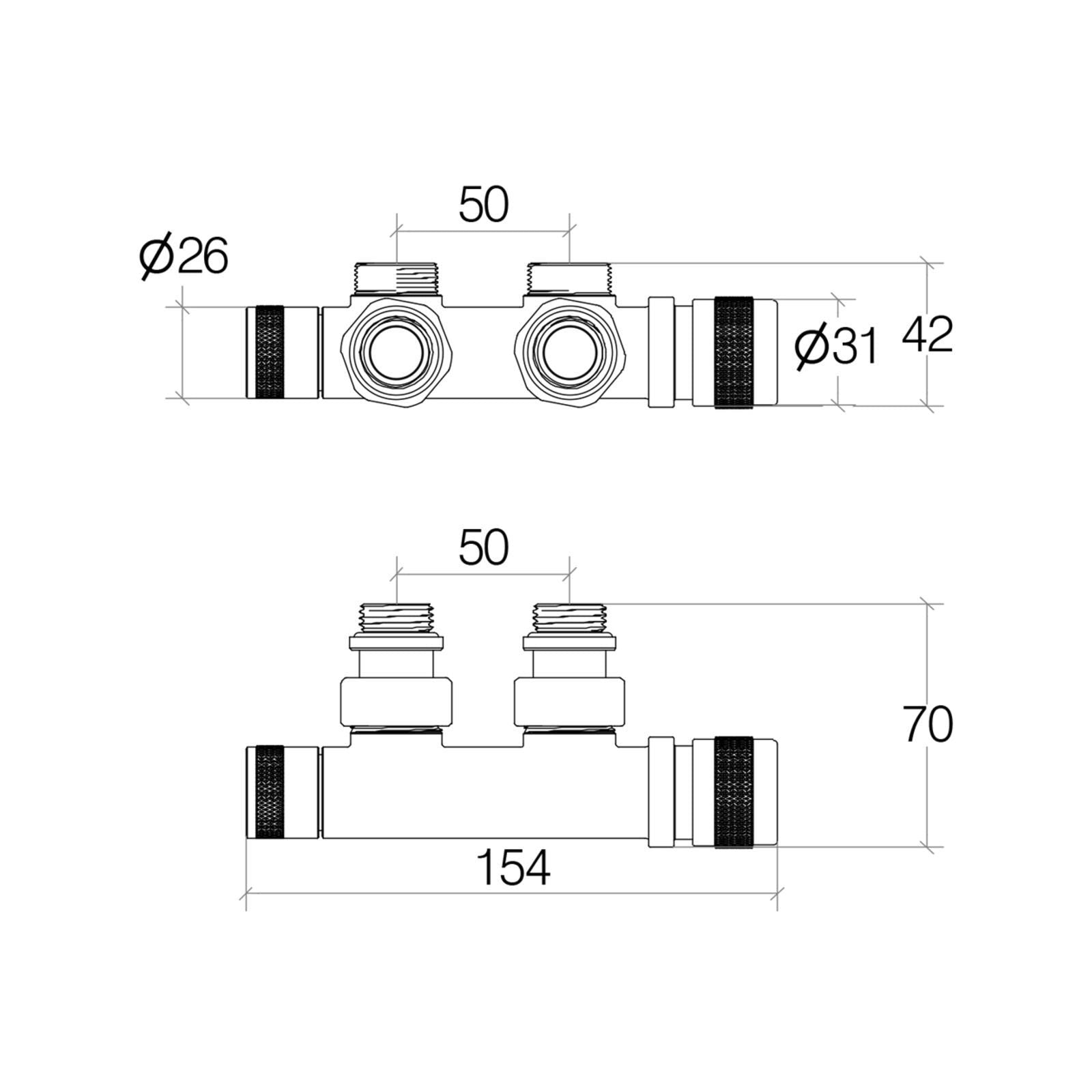 Lineabeta - Gruppo valvola e detentore Caligo 50mm manuale destro ottone cromato