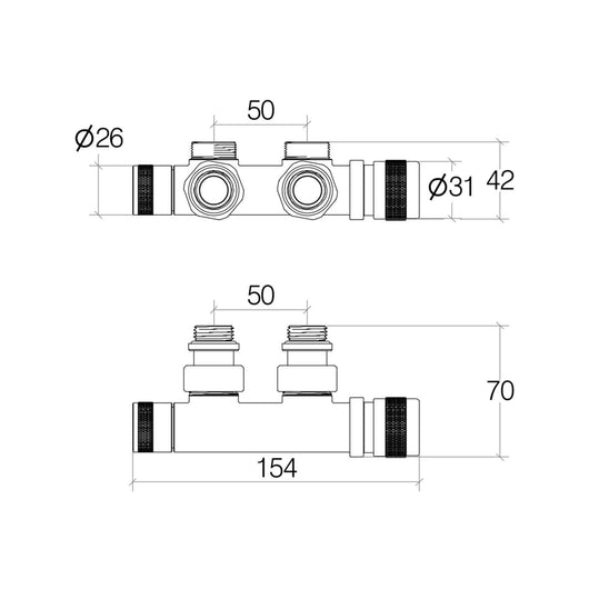 Lineabeta - Gruppo valvola e detentore Caligo 50mm manuale destro ottone cromato