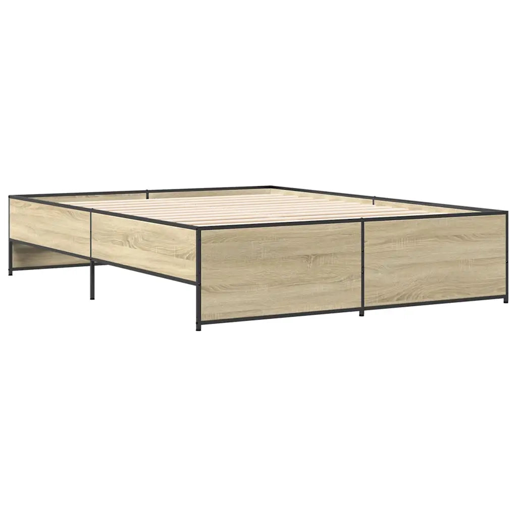 Letto matrimoniale | Letto per adulti | Giroletto Rovere Sonoma 150x200 cm in Legno Multistrato Metallo