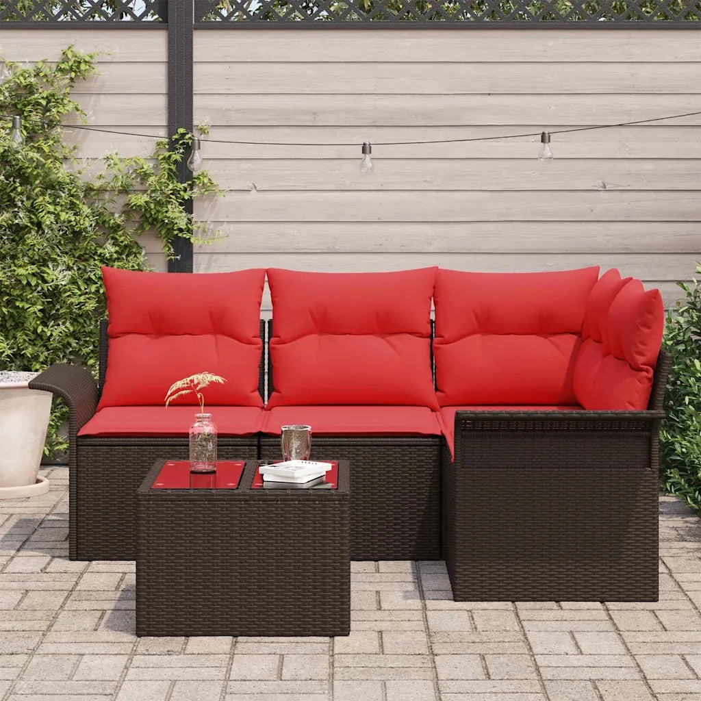 Set Divano da Giardino 5 pcs Marrone polyrattan