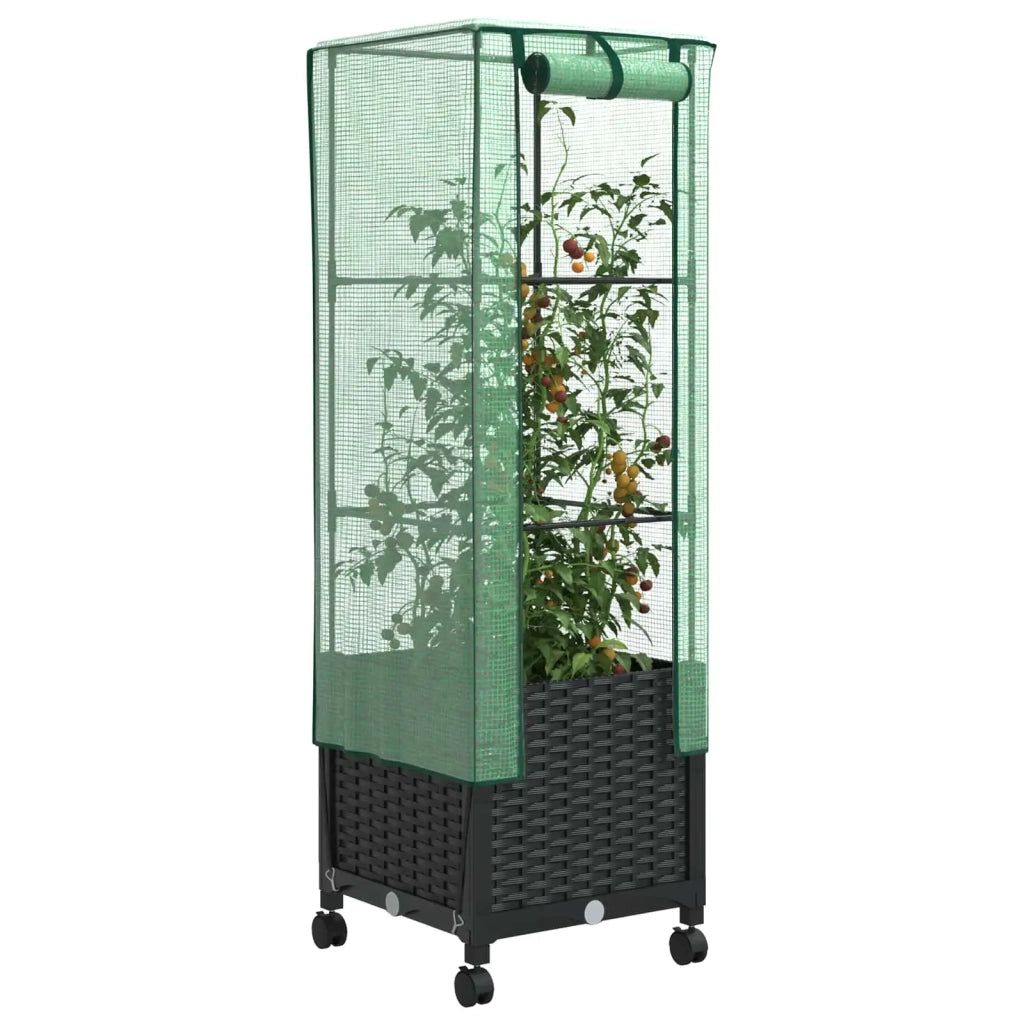 Vaso da Giardino con Copertura per Serra e Ruote Nero PP 3422930