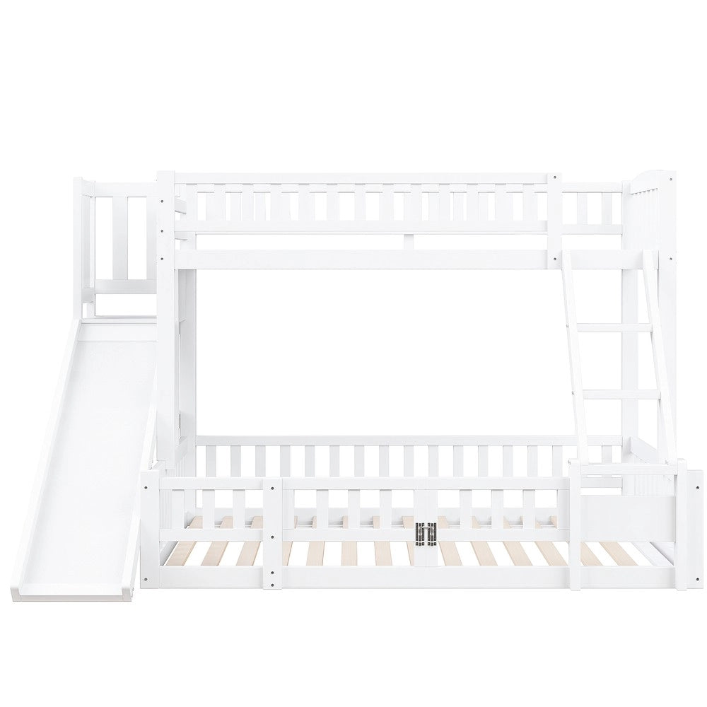 Letto a Castello 90x200 e 140x200 ¨C MINIMAL ¨C Pino Bianco con Scivolo e Scalini
