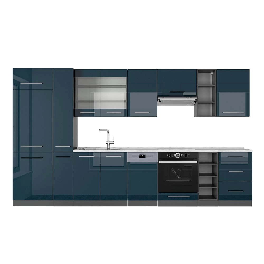 Cucina componibile Fame-Line Blu scuro lucido/Antracite 355 cm, PL Marmo Vicco