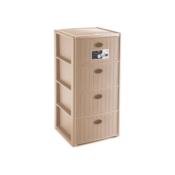 Stefanplast 8003507304208 Elegance Cassettiera 4 Cassetti Effetto Midollino con Ruote Colore Cashmere