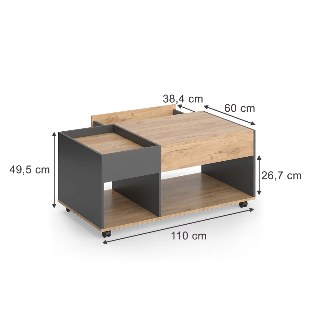 Vicco Tavolino Quercia dorata/antracite 110 x 60 cm con cassetto
