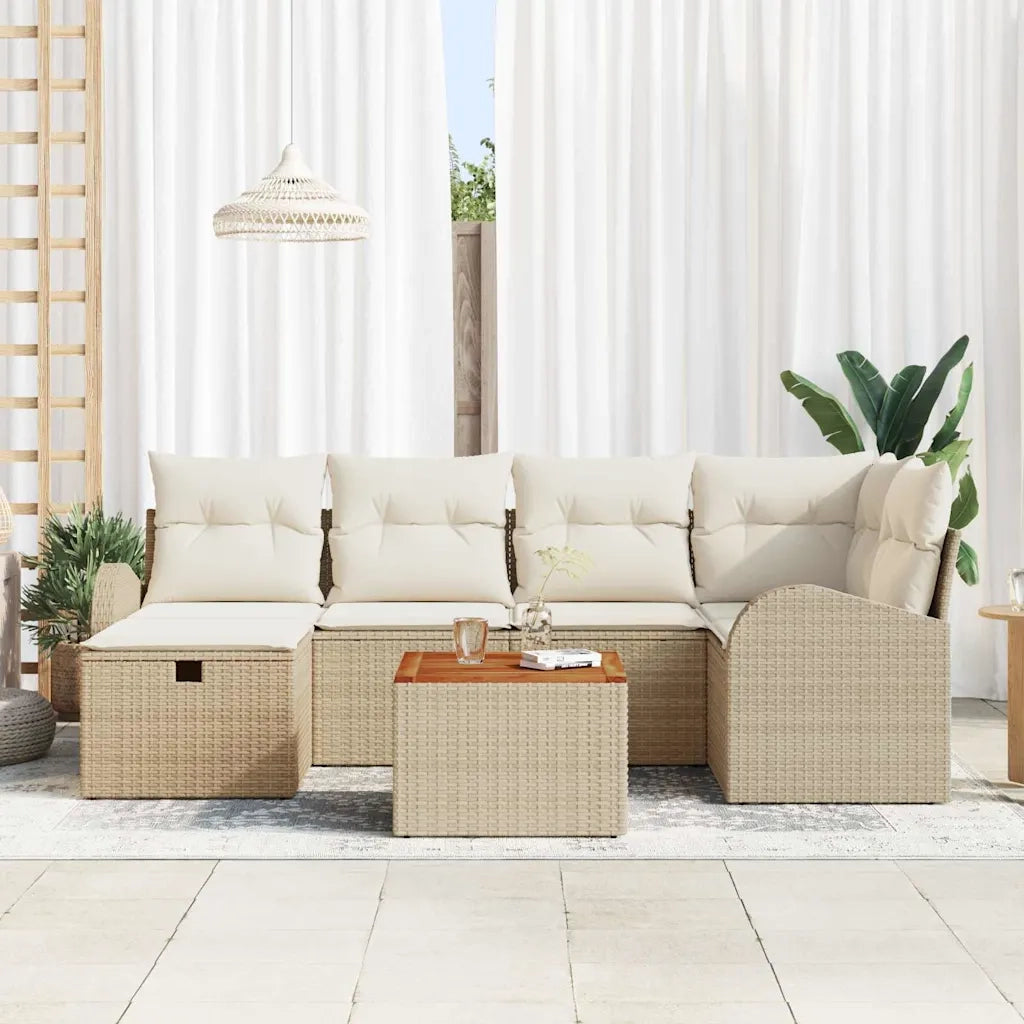Set Divano da Giardino con cuscino 7 pcs Beige polyrattan