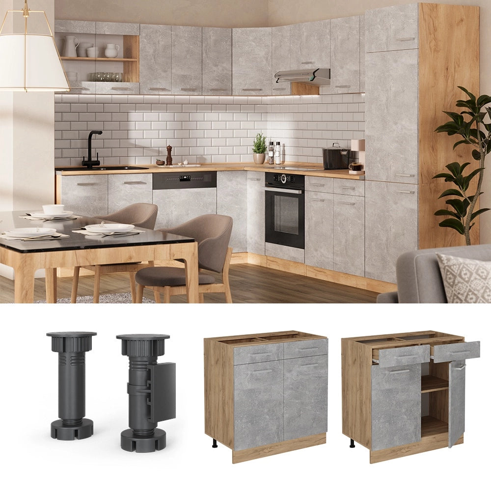 Mobiletto base per cucina R-Line Calcestruzzo/Rovere dorato 80 cm PL Marmo Vicco