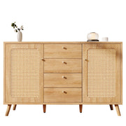 Credenza con 4 Cassetti e 2 Ante; Ripiani Regolabili; per Soggiorno Ingresso in Legno 140 × 40 × 86 cm Rovere Chiaro