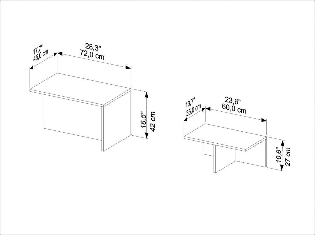 Tavolo nido in legno "Twins" (2 pezzi) 72 x 45 x 42 cm - Travertino