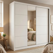 Armadio Camera da Letto Pedavena, Guardaroba Grande Appendiabiti, 251x215.5h cm Bianco Opaco