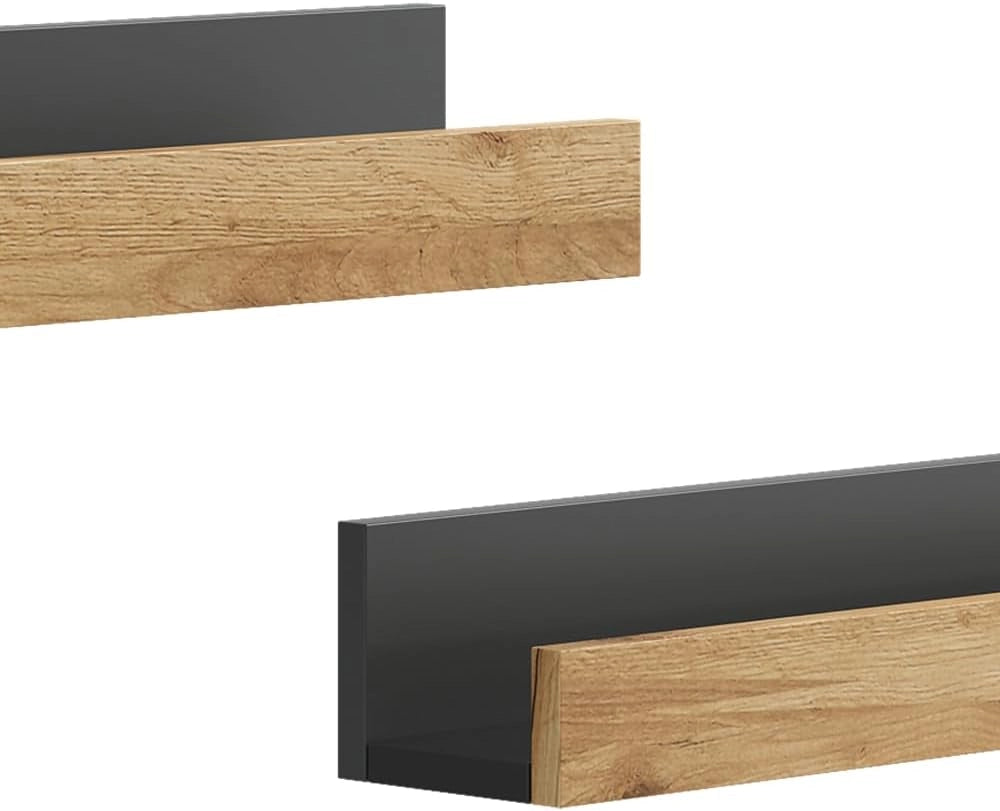 Scaffale a muro Tomy, Antracite/quercia dorata, 60 x 10 cm Set di 2