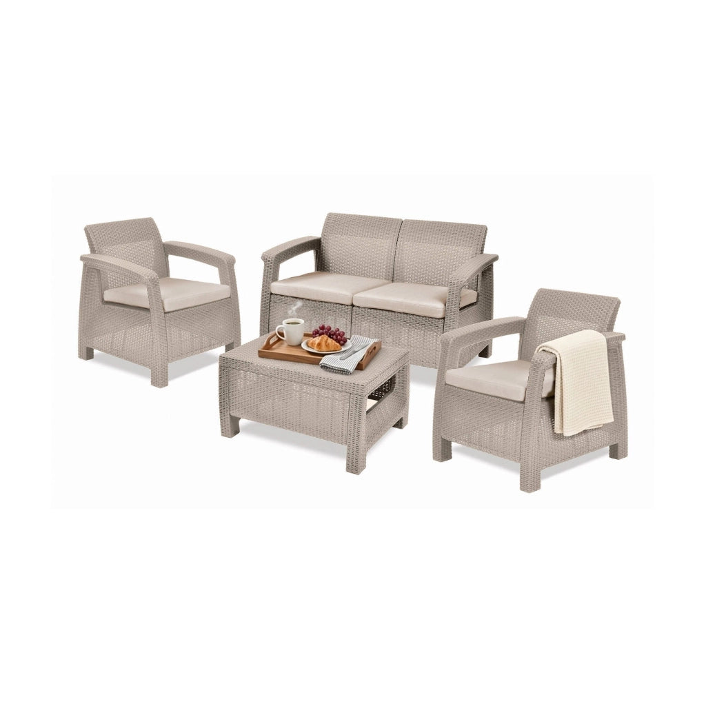 Set salotto da esterno Nelson, Salottino outdoor, Set da balcone o giardino, Composizione soggiorno per esterni, 128x70 h79 cm, Beige