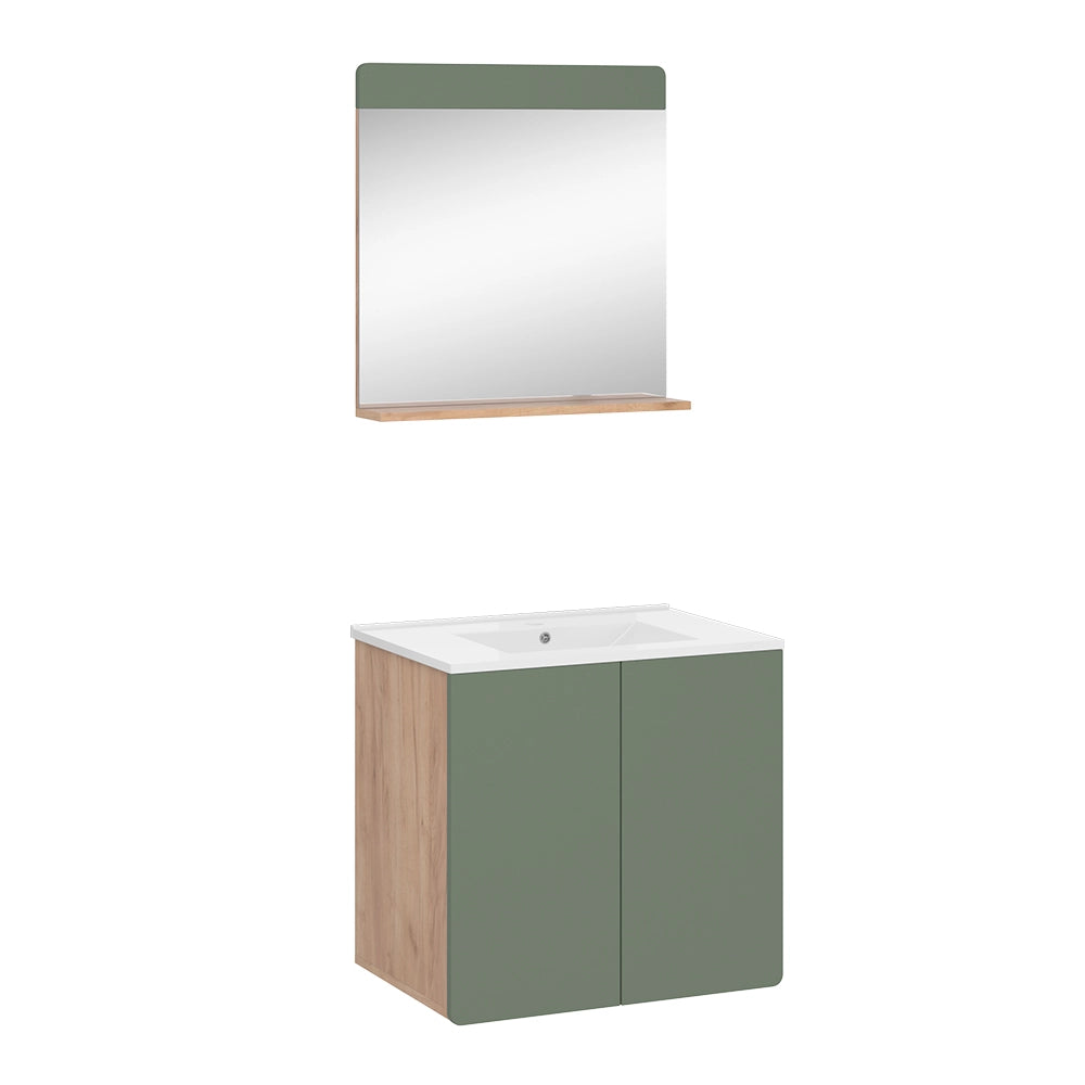 Vicco Set di mobili da bagno Goldkraft rovere/verde 3 parti con specchio