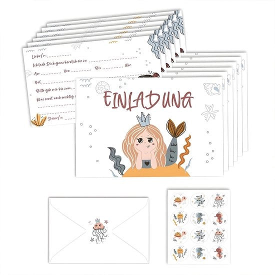 Carte da invito per bambini 12 pezzi - Inviti di compleanno - Buste - Sticker - Acquerello - Inviti di comunione o confermazione - Carte da compleanno