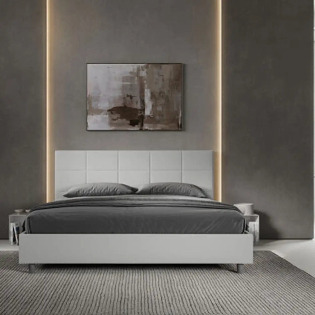 Letto matrimoniale king size con rete imbottito 180x200 similpelle bianco Mika