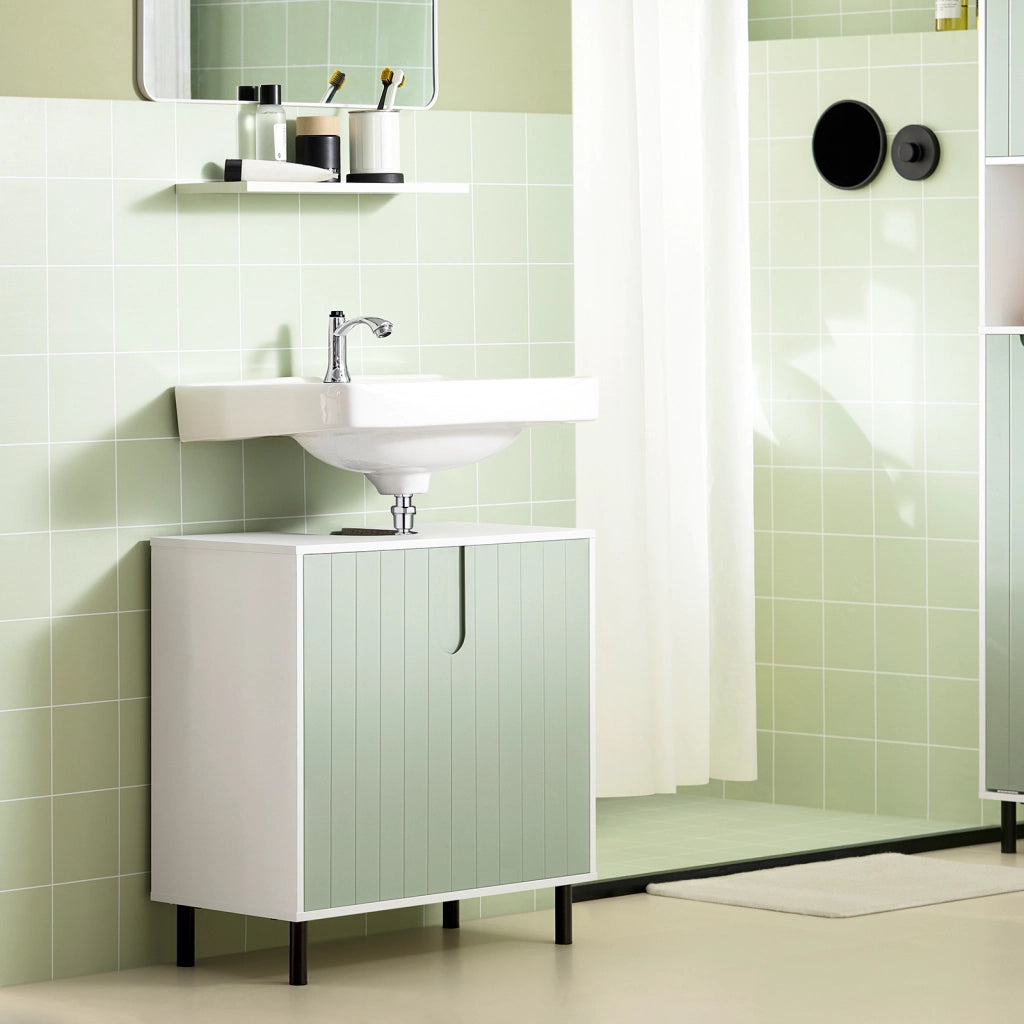 SoBuy Mobile sottolavabo Mobile bagno con Armadietto a 2 Ante e 2 Ripiani, Mobiletto Bagno Salvaspazio in Legno Verde 60x30x60cm BZR139-GR