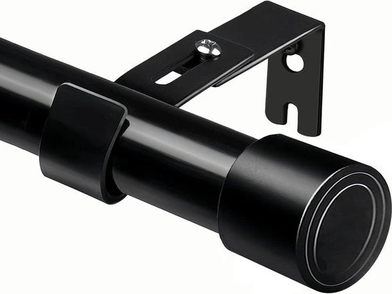 Tendina Premium Uscibile 2 metri Nero con Punti di Arresto e Accessori di Montaggio per Salotto/Camera da Letto 60-250 cm (Nero ø 25 mm)