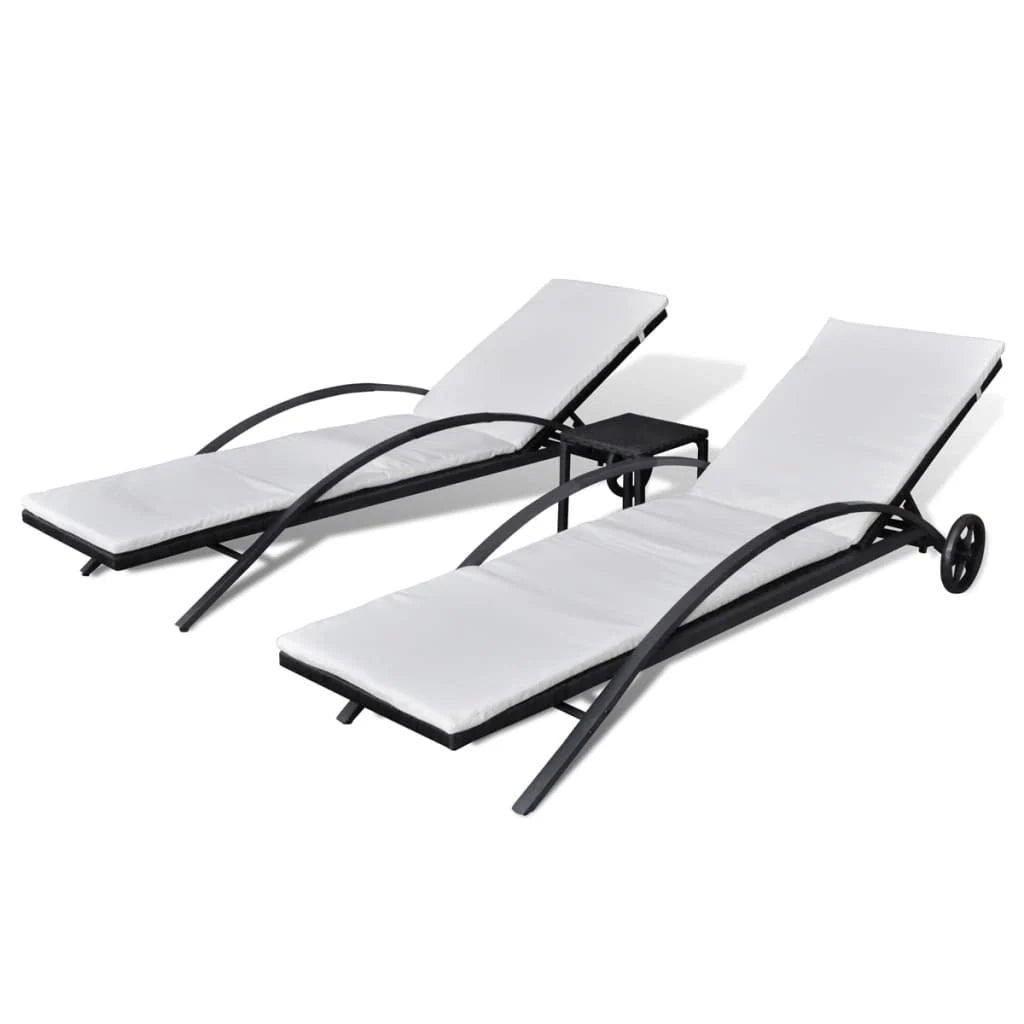 Set di due lettini prendisole da 200 cm con tavolo in resina intrecciata nera 02_0011915