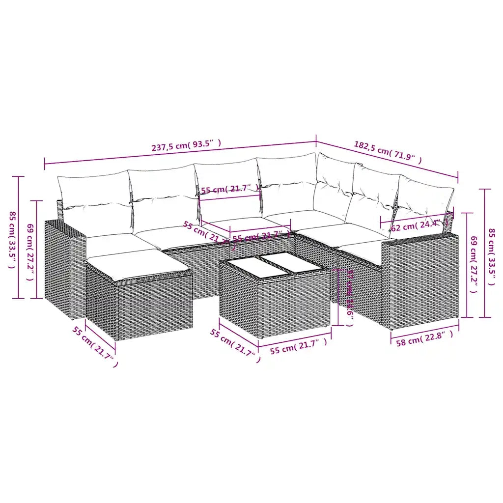 Set Divani da Giardino 8 pz con Cuscini Marrone in Polyrattan 3219303
