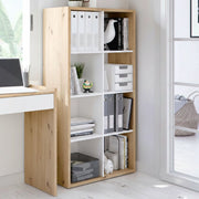 Libreria Alliers, Mobile portalibri reversibile con 8 scomparti, Mobile Porta tv multiposizione, cm 72x33h137, Rovere effetto nodi e Bianco