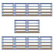 10 Scaffali in Acciaio Senza Bulloni T-Rax Blu Larghi 160cm per Magazzino e Box