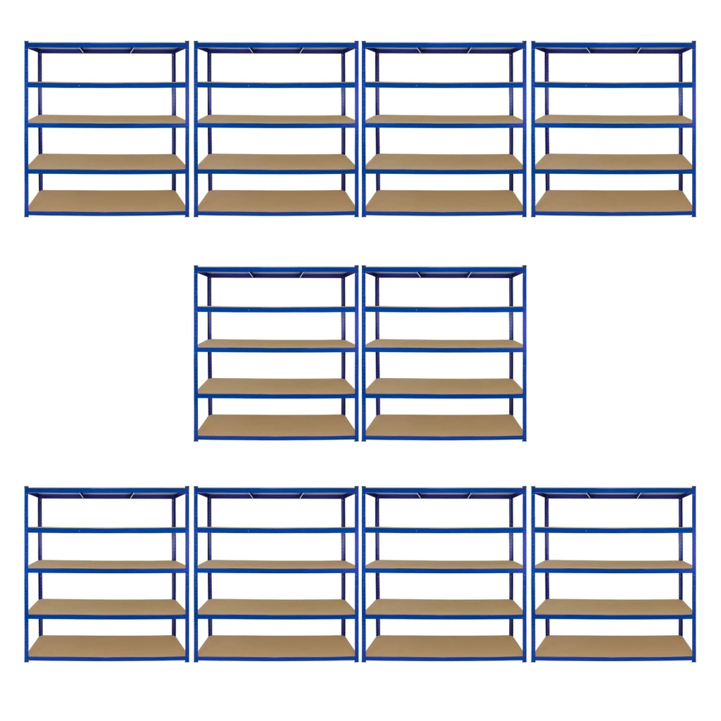10 Scaffali in Acciaio Senza Bulloni T-Rax Blu Larghi 160cm per Magazzino e Box