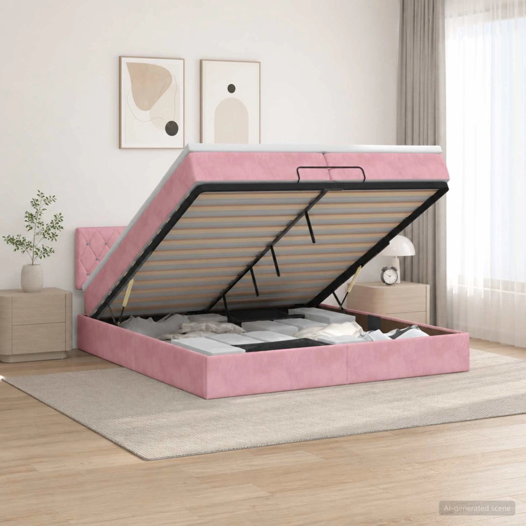 Letto ottomano con materasso Rosa 200 x 200 cm Velluto 3456512