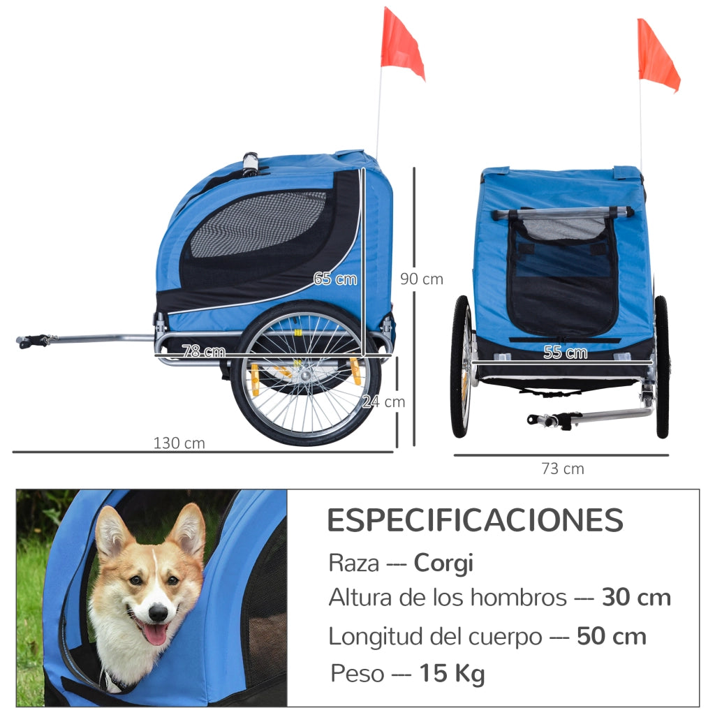 Rimorchio Bicicletta per Cani ¨C zephmum ¨C 130x73x90 cm Azzurro Nero