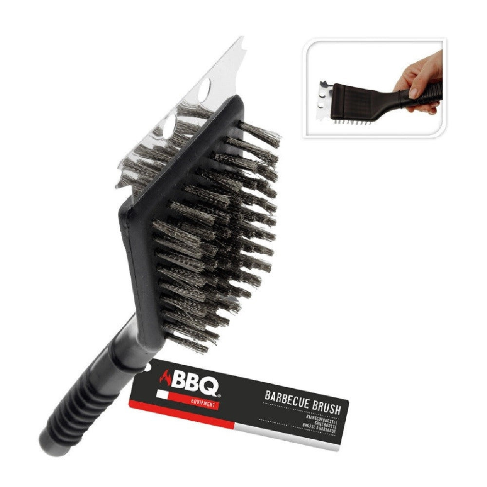 Trade Shop - Spazzola Con Raschietto Per Griglie Barbecue Con Manico In Plastica 20 Cm -