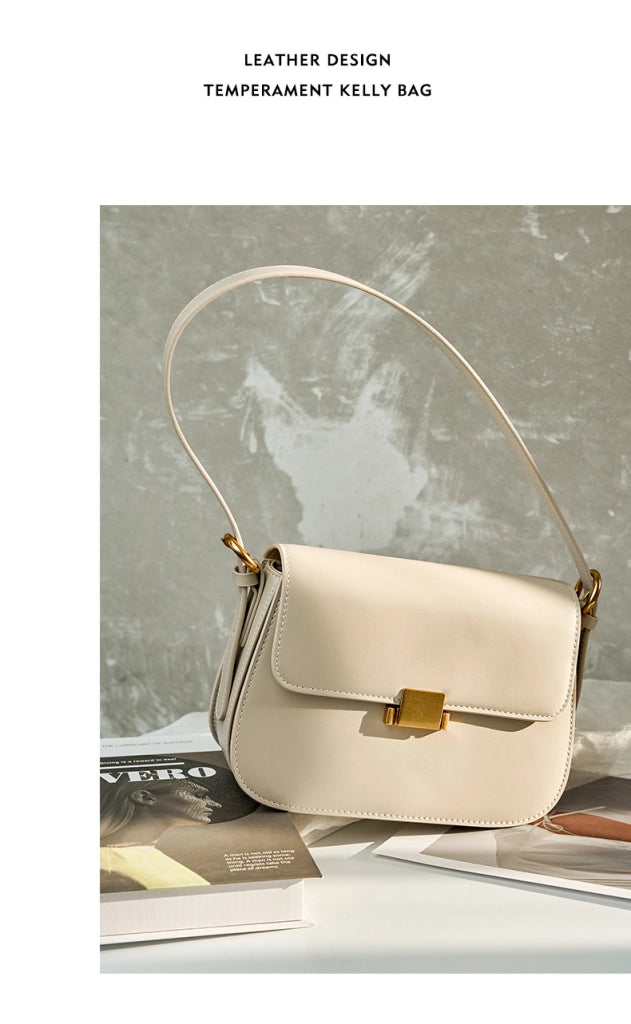 Borsa a tracolla da donna in vera pelle, colore bianco.