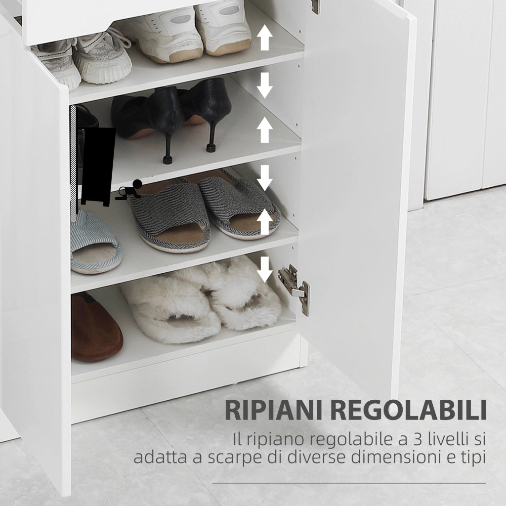 EasyComfort Scarpiera Slim da 12 Paia max per Ingressi con 3 Ripiani Regolabili e Cassetto, in Truciolato Bianco, 60x32x100 cm