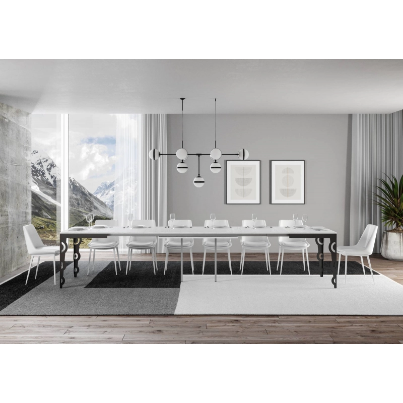 Tavolo allungabile 90x120/380 cm Karamay Evolution telaio Antracite - Bianco Frassino
