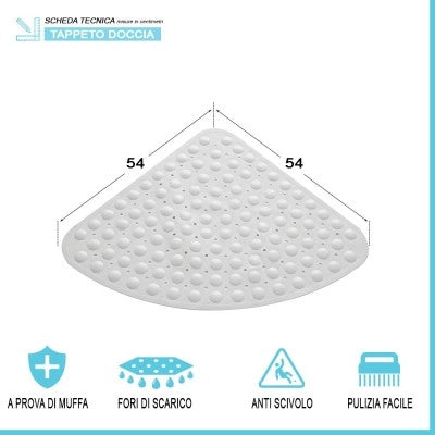 Tappeto antiscivolo angolare in PVC bianco 54x54 cm